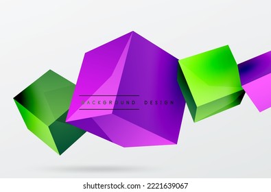 3d cubes vector abstract background. Composition of 3d square shaped basic geometric elements. Trendy techno business template for wallpaper, banner, background or landing
