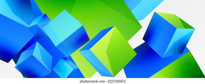 3d cubes vector abstract background. Composition of 3d square shaped basic geometric elements. Trendy techno business template for wallpaper, banner, background or landing