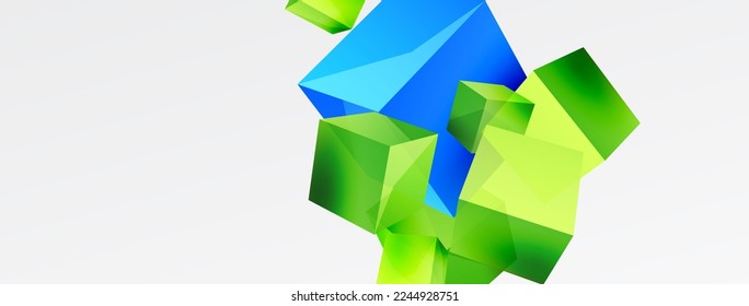 3d cubes vector abstract background. Composition of 3d square shaped basic geometric elements. Trendy techno business template for wallpaper, banner, background or landing