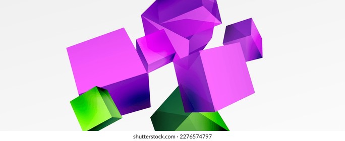 3d cubes vector abstract background. Composition of 3d square shaped basic geometric elements. Trendy techno business template for wallpaper, banner, background or landing