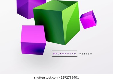 3d cubes vector abstract background. Composition of 3d square shaped basic geometric elements. Trendy techno business template for wallpaper, banner, background or landing