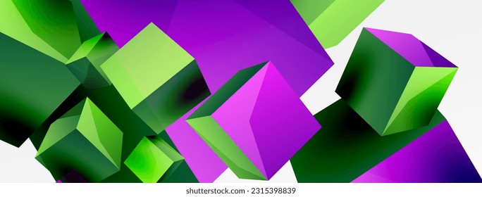 3d cubes vector abstract background. Composition of 3d square shaped basic geometric elements. Trendy techno business template for wallpaper, banner, background or landing