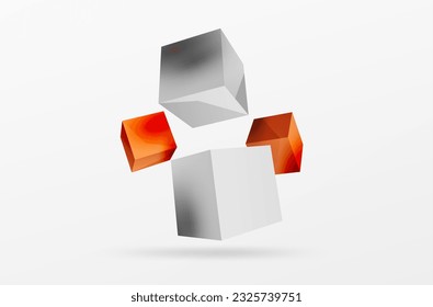 3d cubes vector abstract background. Composition of 3d square shaped basic geometric elements. Trendy techno business template for wallpaper, banner, background or landing