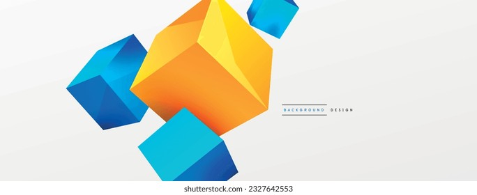 3d cubes vector abstract background. Composition of 3d square shaped basic geometric elements. Trendy techno business template for wallpaper, banner, background or landing