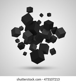 3d cubes. Vector geometric background with black cubes.