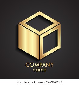 3d cubic square gold logo