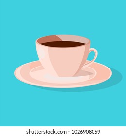 3D Cup of Coffee with Plate Vector Illustration
