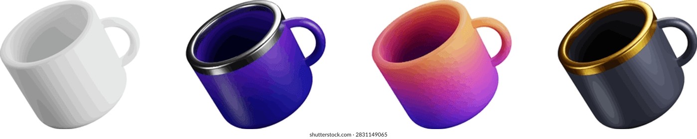 3D cup set featuring vibrant coffee and mug icons