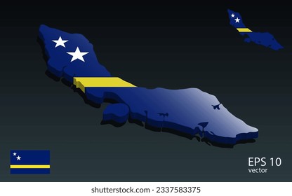 Mapa de curacao 3D y bandera . Diseño de forma 3D . Concepto del Día de la Independencia. Vista de perspectiva . Vector