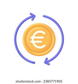 3D Currency exchange illustration. Concept of currency exchange or cash back. Euro icon. Money conversion. Trendy and modern vector in 3d style.