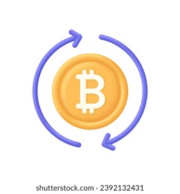 3D Currency exchange illustration. Concept of currency exchange or cash back. Bitcoin icon. Money conversion. Trendy and modern vector in 3d style.