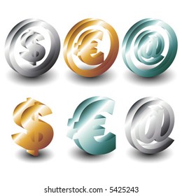 3D currency and other symbols isolated over white background