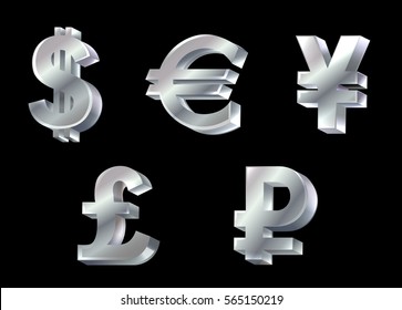 3D currency symbols gold texture.