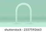 3d curved arch light green studio background empty showroom interior realistic vector illustration. Modern glossy archway minimalist geometric shape soft pastel promo display commercial presentation