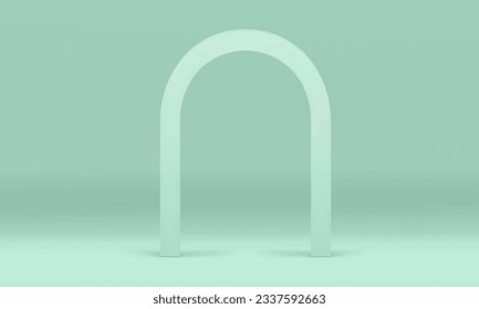 3d curved arch light green studio background empty showroom interior realistic vector illustration. Modern glossy archway minimalist geometric shape soft pastel promo display commercial presentation