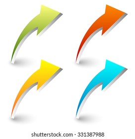 3d curved, bent arrows in four colors