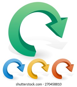 3D Curved, Bent Colorful Vector Arrow Elements in Circle