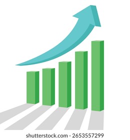 Gráfico de seta de negócios curvada 3D subindo representa o lucro de negócios e o relatório de crescimento econômico