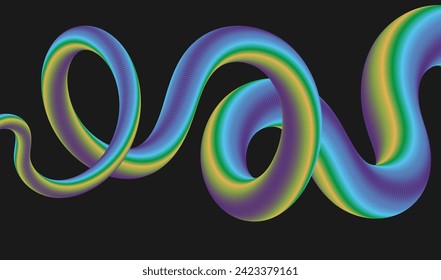 Línea curva 3D con gradiente. Ola líquida, espiral colorida. Un elemento de diseño para el diseño creativo