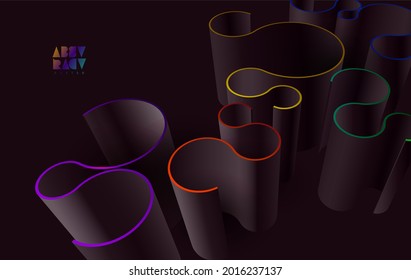 3D curved lines. Abstract black geometric background. Dynamic vector shape