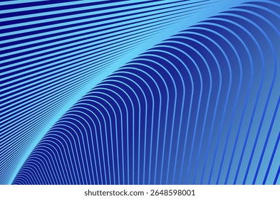 Fondo abstracto dimensional de visualización de velocidad de perspectiva de línea rayada curva 3D. Perspectiva de línea futurista y moderna con color azul neón.