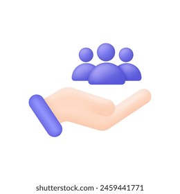 3D Customer care icon. , Social help, retention client or support service concept. Good feedback and team narrow control. Trendy and modern vector in 3D style