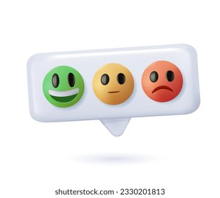 3D Customer feedback, review service. Satisfaction rate UI icon. Feedback in cartoon 3d style. Good feedback concept. 3d chat icon set. 3d render vector illustration. Emoji set