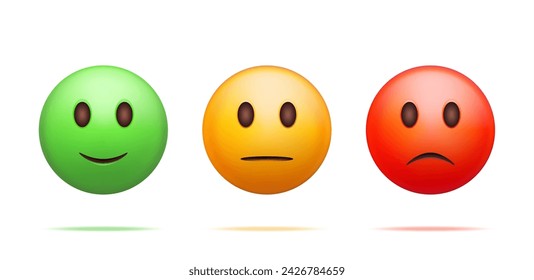 3D Customer Rating Smile Emoticons Checklist Isolated. Render Positive, Neutral and Negative Symbols. Testimonials Rating, Feedback, Survey, Quality, Review. Vector Illustration