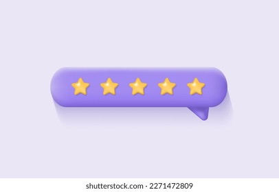 3d customer review. Feedback from clients concept. Stars rating on purple background. Realistic vector illustration for website or mobile applications.