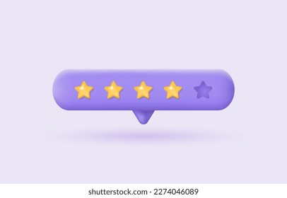 3d customer review. Feedback from clients concept. Stars rating on purple background. Realistic vector illustration for website or mobile applications.