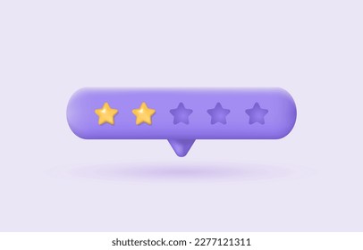 3d customer review. Feedback from clients concept. Low stars rating on purple background. Realistic vector illustration for website or mobile applications.