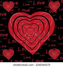 3d cut out paper monogram heart on the black background with inscription love. Valentines day card. Valentine concept. Website banner with heart.