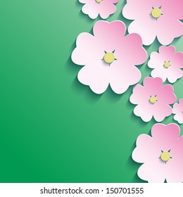 3d cut paper flowers, abstract creative floral background. Modern vector background. Vector illustration
