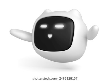 3d cute ai robot character. Welcome chatbot mascot vector icon. Futuristic alien cyborg assistant with eye for friendly support. Realistic electric android. Virtual smiling artificial intelligence