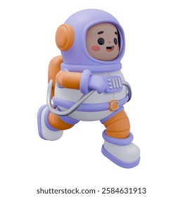 3D Cute Astronaut Character Running in Spacesuit Vector Illustration