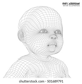 3d Cute baby. wireframe