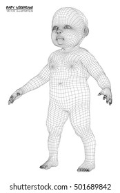 3d Cute baby. wireframe