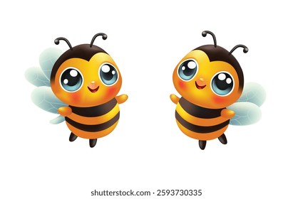 3D cute bee illustration. Vector illustration.