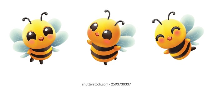 3D cute bee illustration. Vector illustration.