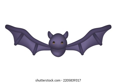 3D Cute Black Purple Flying Bat with Wings Halloween Decorations Vector Illustration EPS10 Scary Spooky Animal Mammal 