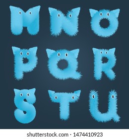 3D cute blue monster lettering text stock vector. Alphabets image