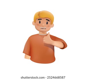 3D Lindo chico dar un pulgar para arriba. Pequeño colegial mostrando bien. El personaje infantil se siente bien, concepto de educación en estilo de dibujos animados 3D. Ilustración vectorial