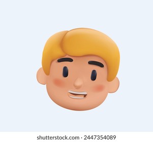 3D Cute boy smiling. Adorable happy child character cheerful face expression. Smart preschool kid, head portrait. 3D vector illustration isolated on white background