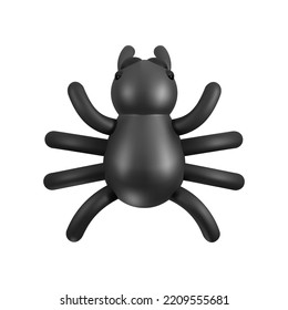 3D cute cartoon spider. Realistic three-dimensional decorative element for halloween design. Isolated black bug in a top view