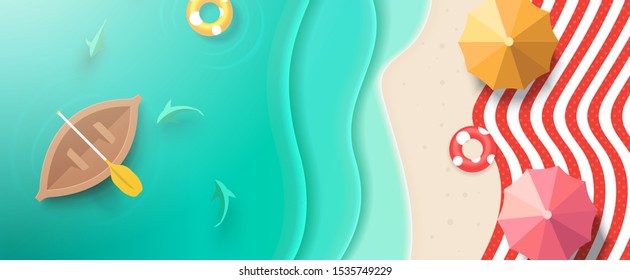 3d cute cartoon summer beach vacation banner cover illustration vector