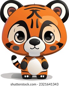 A 3D cute cartoon tiger would likely have large, round eyes that are expressive and filled with innocence. Its face would feature soft and rounded features, giving it an adorable appearance.