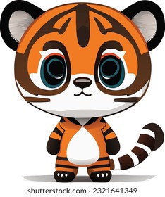 A 3D cute cartoon tiger would likely have large, round eyes that are expressive and filled with innocence. Its face would feature soft and rounded features, giving it an adorable appearance.