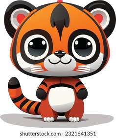 A 3D cute cartoon tiger would likely have large, round eyes that are expressive and filled with innocence. Its face would feature soft and rounded features, giving it an adorable appearance.