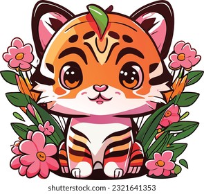 A 3D cute cartoon tiger would likely have large, round eyes that are expressive and filled with innocence. Its face would feature soft and rounded features, giving it an adorable appearance.