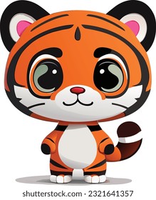 A 3D cute cartoon tiger would likely have large, round eyes that are expressive and filled with innocence. Its face would feature soft and rounded features, giving it an adorable appearance.